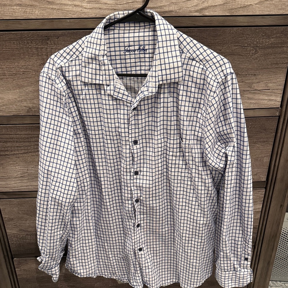 Tasso Elba Blue and White Plaid Shirt